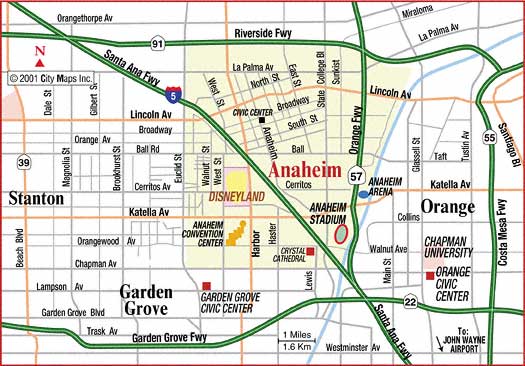 Map of Anaheim, Orange County, CA - Anaheim limousine service